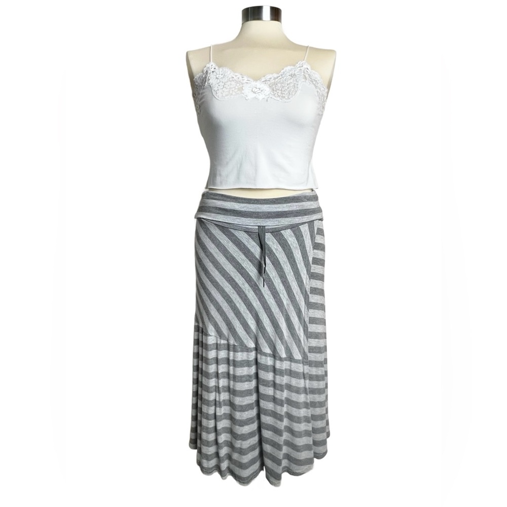 Athleta Shadow Striped Grey Fold Over Waist Jersey Skirt Womens Size Small